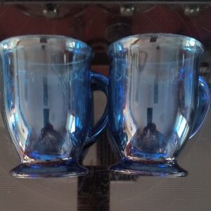 Set of 2 Blue Glass Mugs
